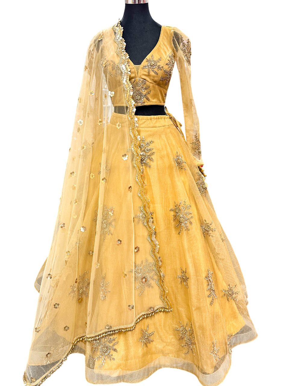 Golden-Moti Lehenga Choli-Short Length